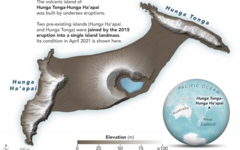 數字高度圖展示Hunga Tonga-Hunga Ha'apai的戲劇性變化