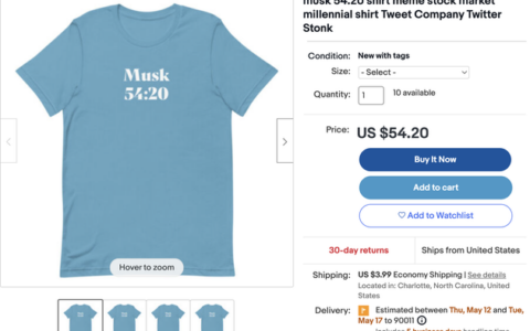 “馬斯克54.20”收購推特紀念T恤在eBay上線