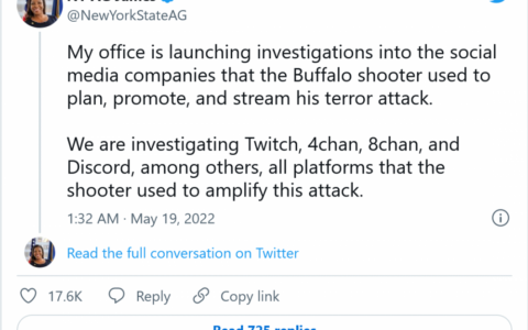 紐約總檢察長正就水牛城槍擊案對Twitch、Discord和4chan展開調查
