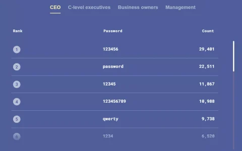 報告顯示公司CEO和其他企業高管也在使用過於簡單的密碼