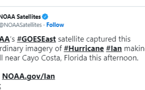 NOAA衛星圖像顯示颶風“伊恩”襲擊佛羅里達州時的巨大威力